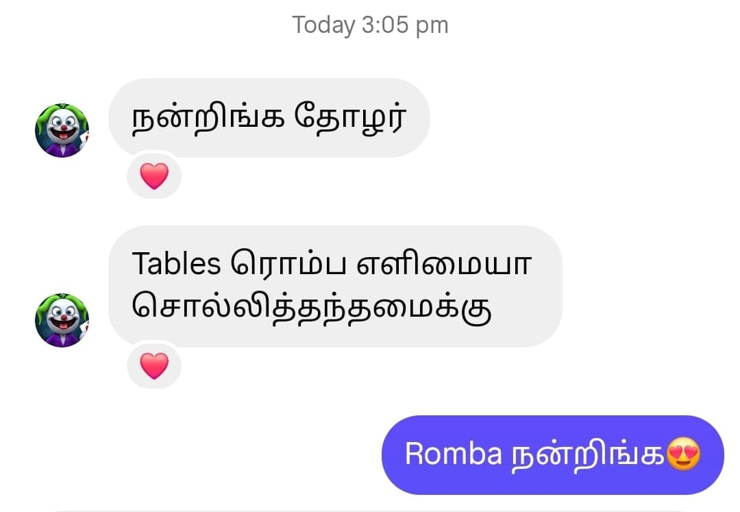 Parent thanks for teaching tables clearly