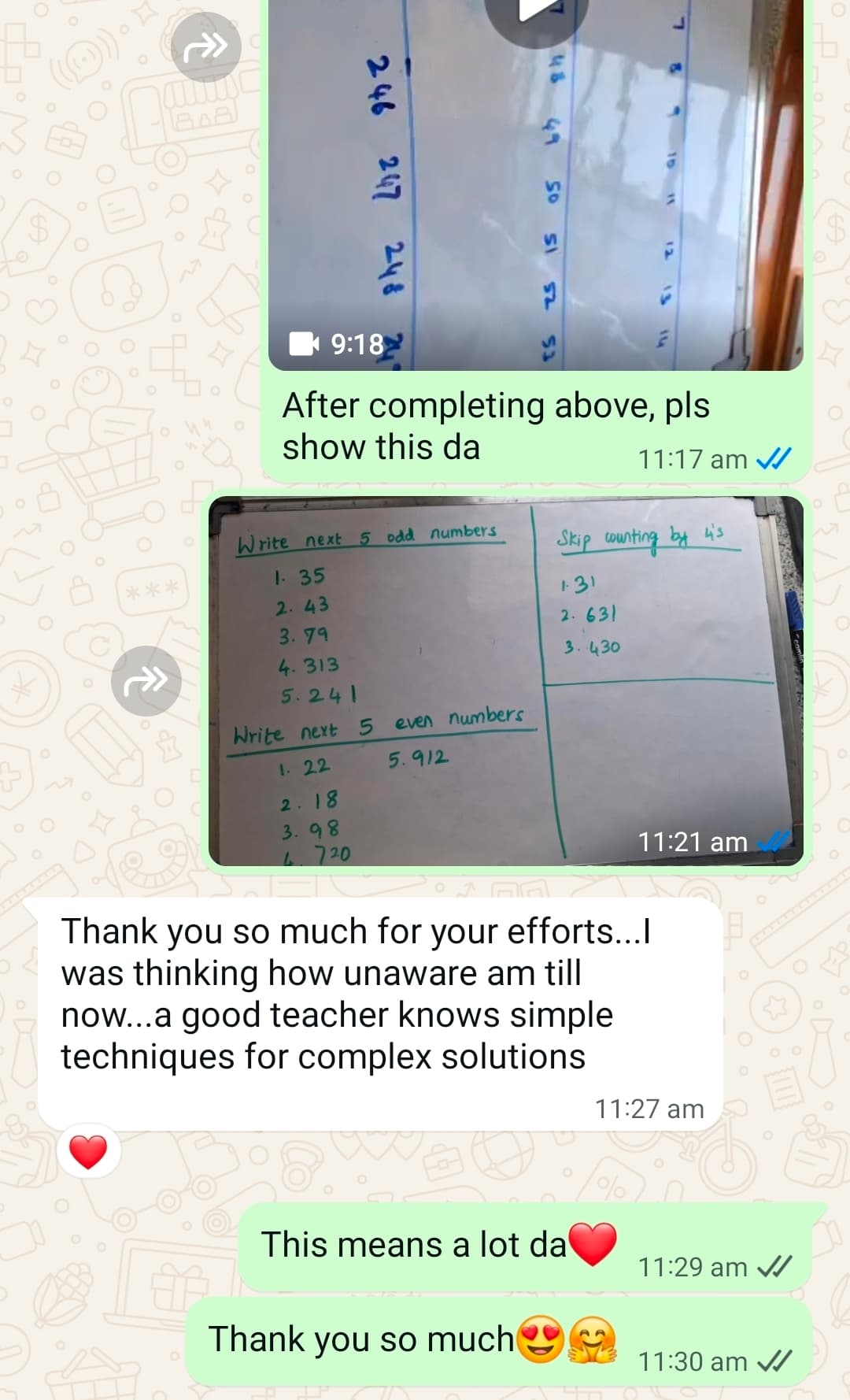 Parent sharing child practice progress after lessons