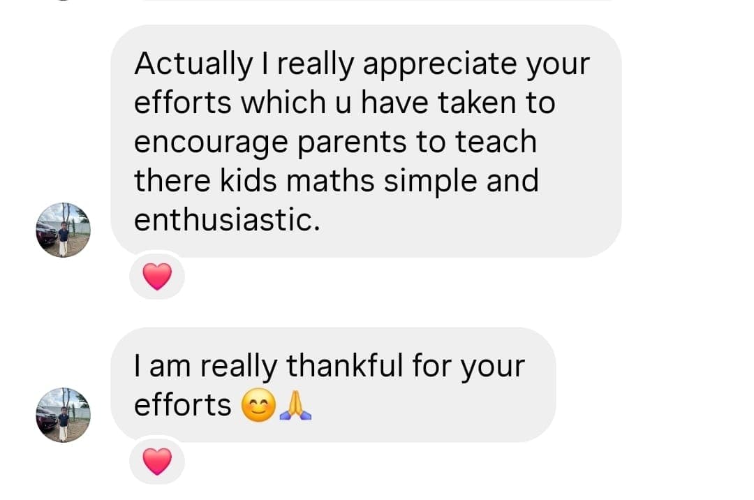 Parent appreciation message about maths support