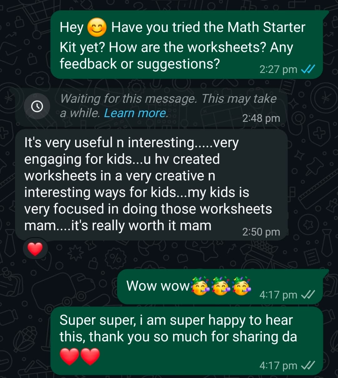 Maths Starter Kit parent feedback 5