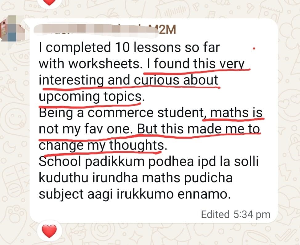 Parent testimonial screenshot for Maths with Deepika