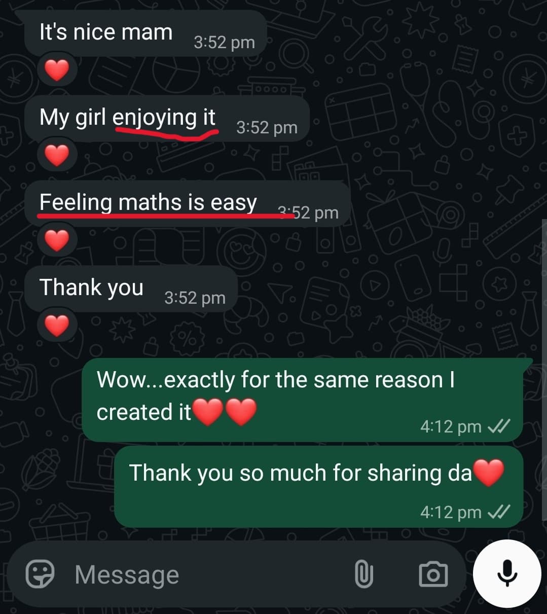 Parent testimonial screenshot for Maths with Deepika