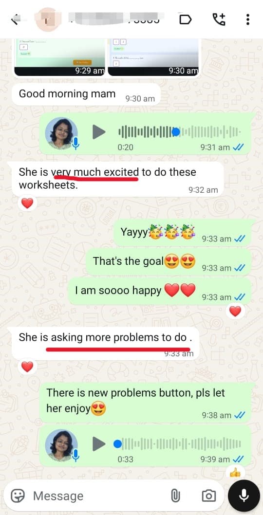 Parent testimonial screenshot for Maths with Deepika
