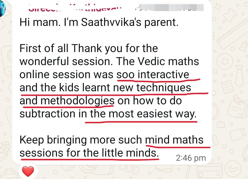Parent testimonial screenshot for Maths with Deepika