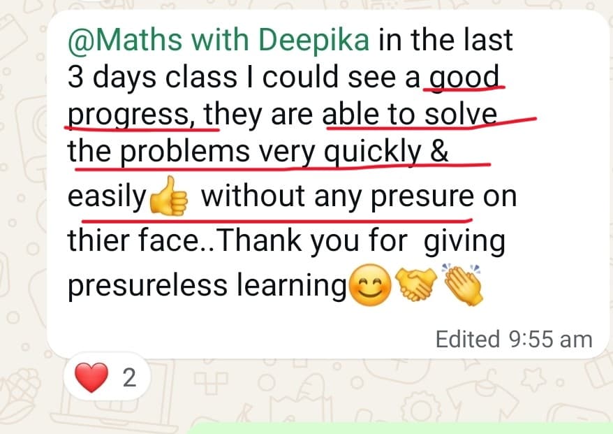 Parent testimonial screenshot for Maths with Deepika